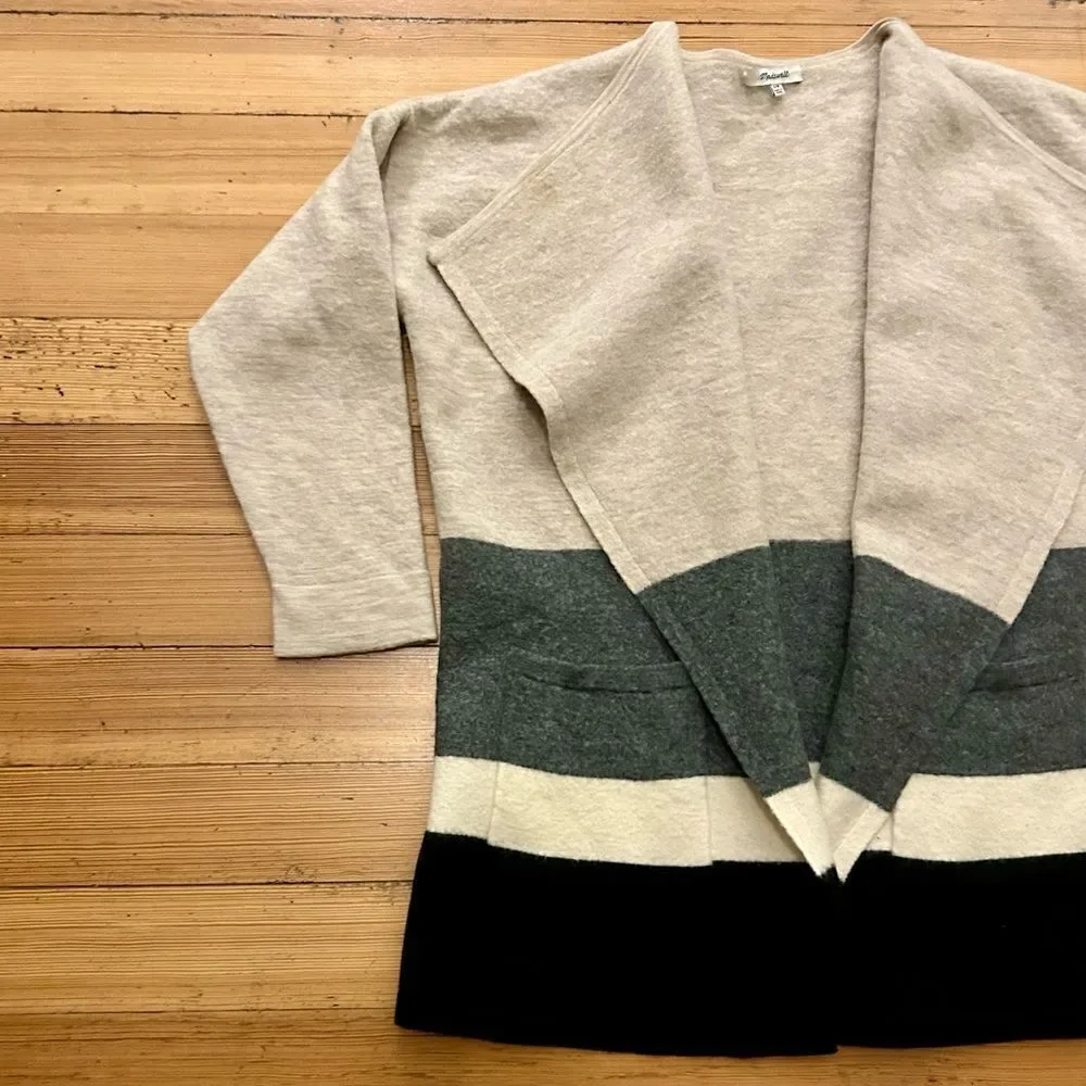 Madewell boiled wool, color block open sweater. Size S/M.